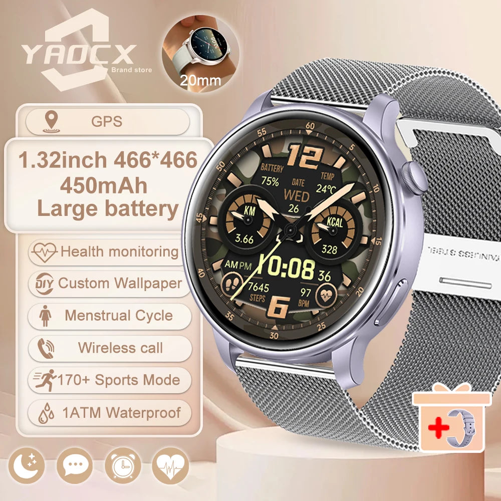2025 GPS Smartwatch for Women – 1.32” AMOLED, Heart Rate & BT Call