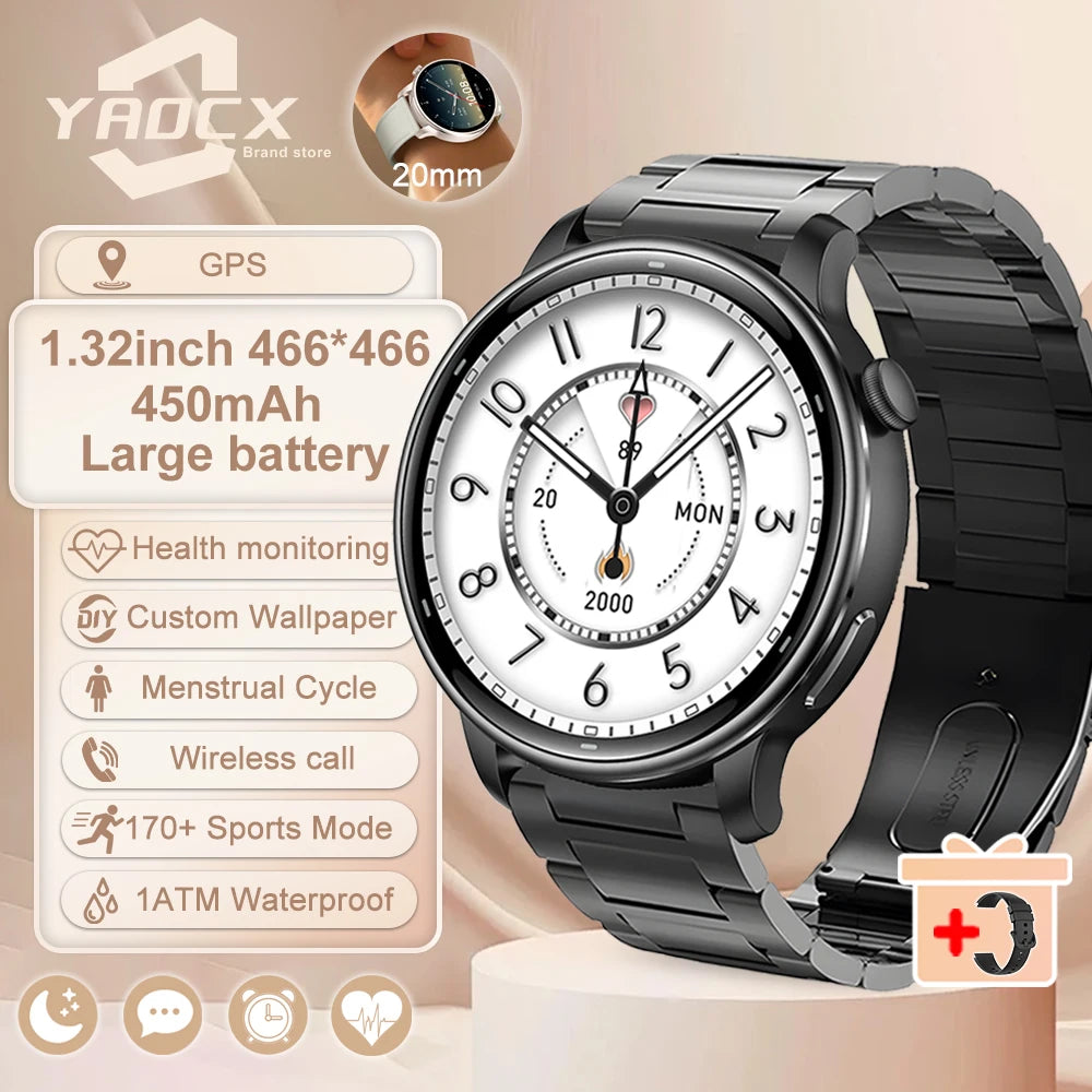 2025 GPS Smartwatch for Women – 1.32” AMOLED, Heart Rate & BT Call
