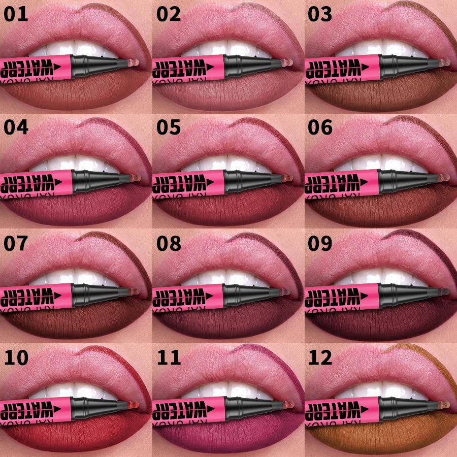 12-Color Liquid Matte Lipliner Pencil – Waterproof Lip Contour