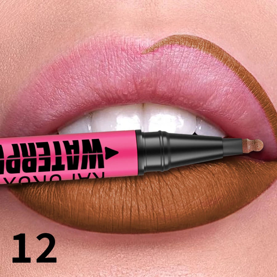 12-Color Liquid Matte Lipliner Pencil – Waterproof Lip Contour
