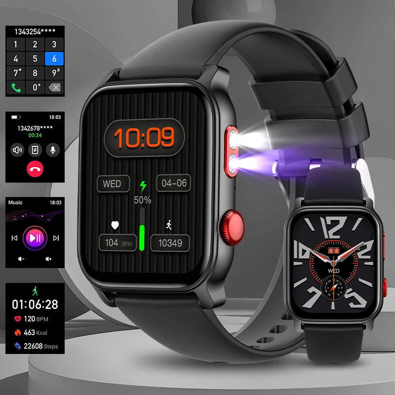 LIGE Smartwatch 1.83" – Bluetooth Call, Heart Rate, UV Lamp Flashlight