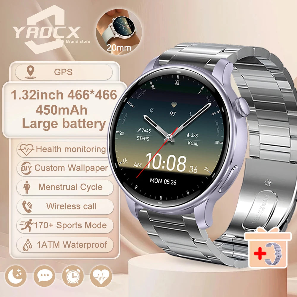 2025 GPS Smartwatch for Women – 1.32” AMOLED, Heart Rate & BT Call
