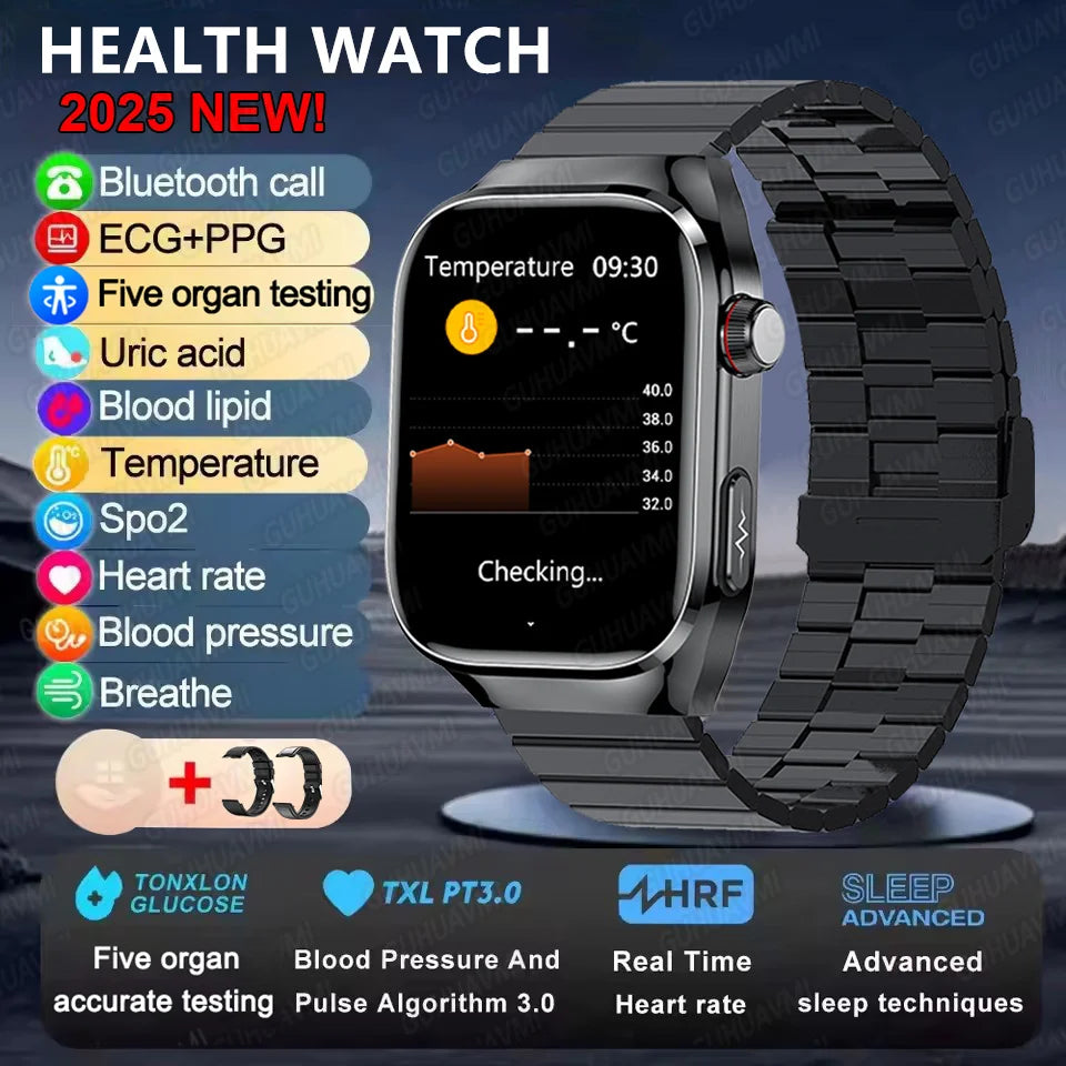 2025 Health Smartwatch – Blood Fat & Uric Acid Monitor with Bluetooth Call
