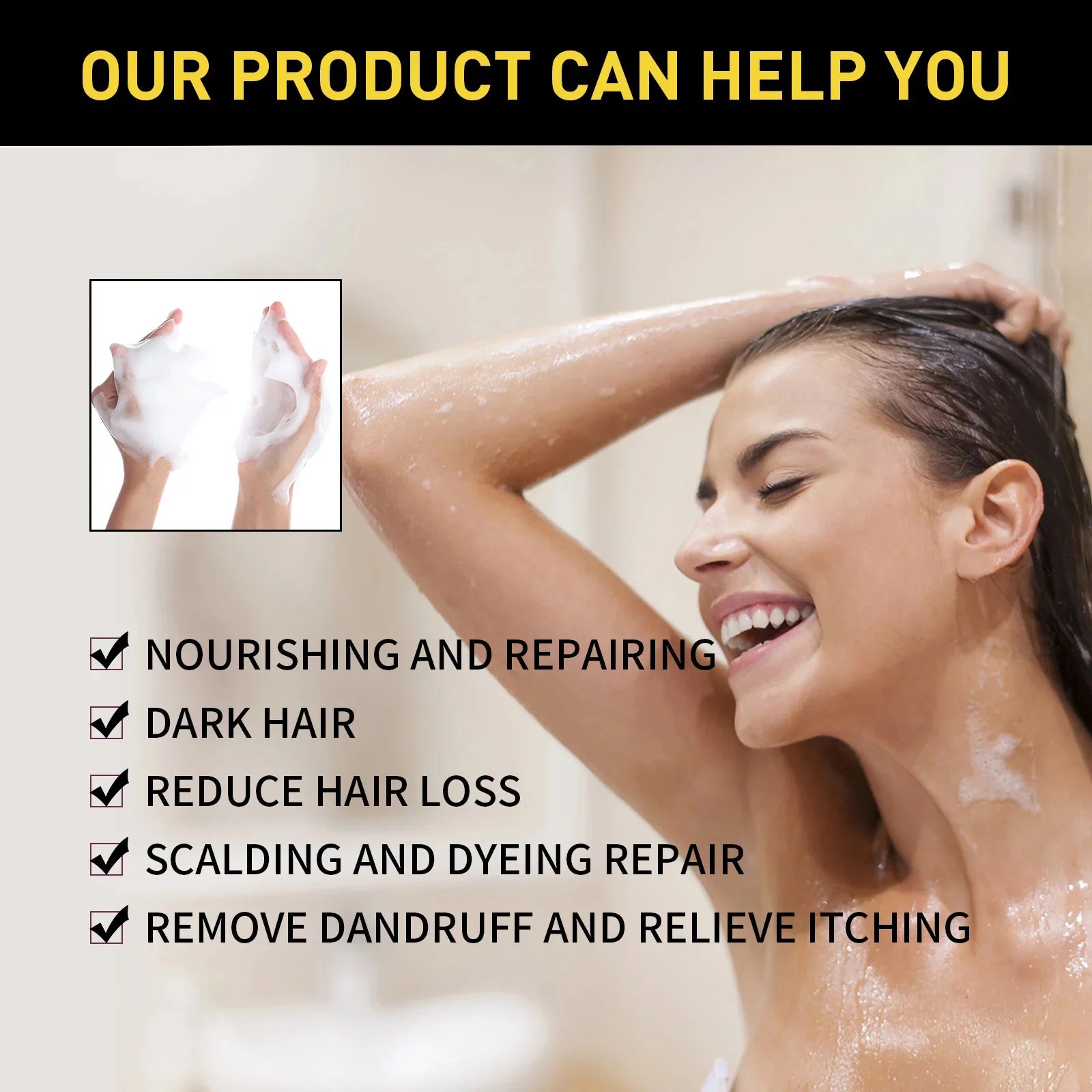 500ml Herbal Hair Dye Shampoo – Gray to Dark Brown/Black