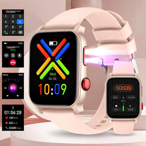 LIGE Smartwatch 1.83" – Bluetooth Call, Heart Rate, UV Lamp Flashlight