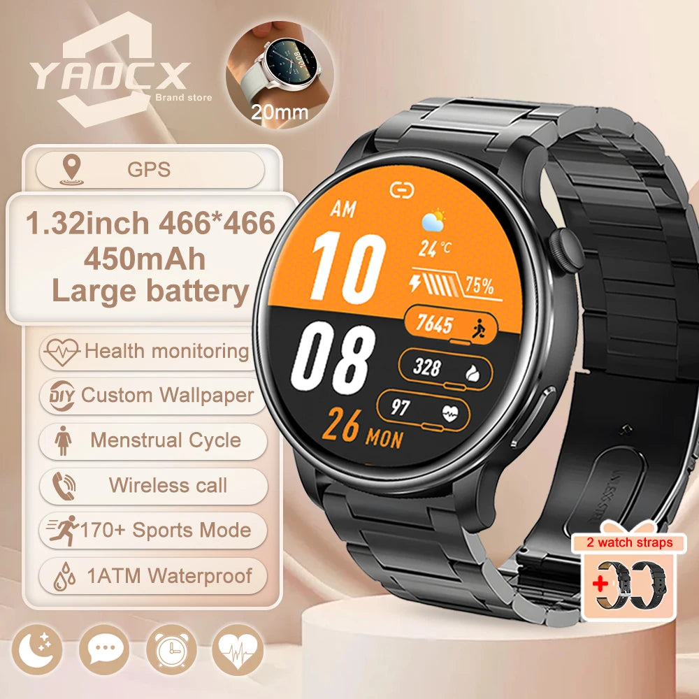 2025 GPS Smartwatch for Women – 1.32” AMOLED, Heart Rate & BT Call