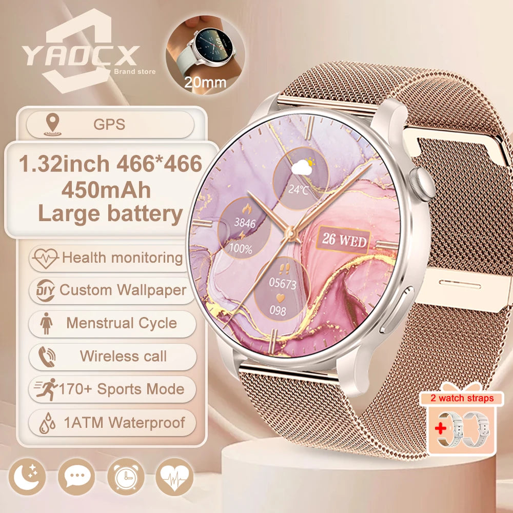 2025 GPS Smartwatch for Women – 1.32” AMOLED, Heart Rate & BT Call