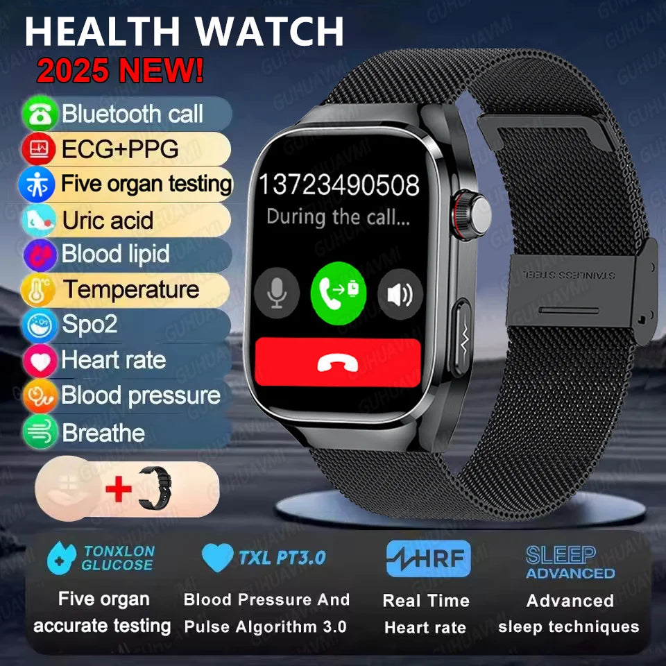2025 Health Smartwatch – Blood Fat & Uric Acid Monitor with Bluetooth Call
