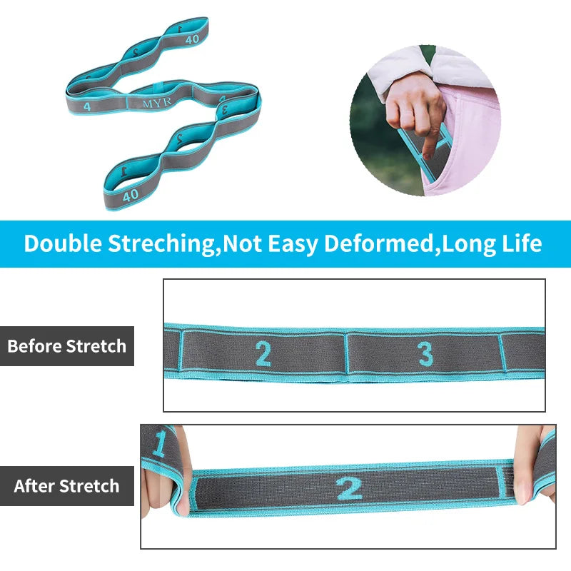 Elastic Yoga Stretching Strap with Loops – Stretch Band for Yoga, Dance, Pilates, and Gymnastics