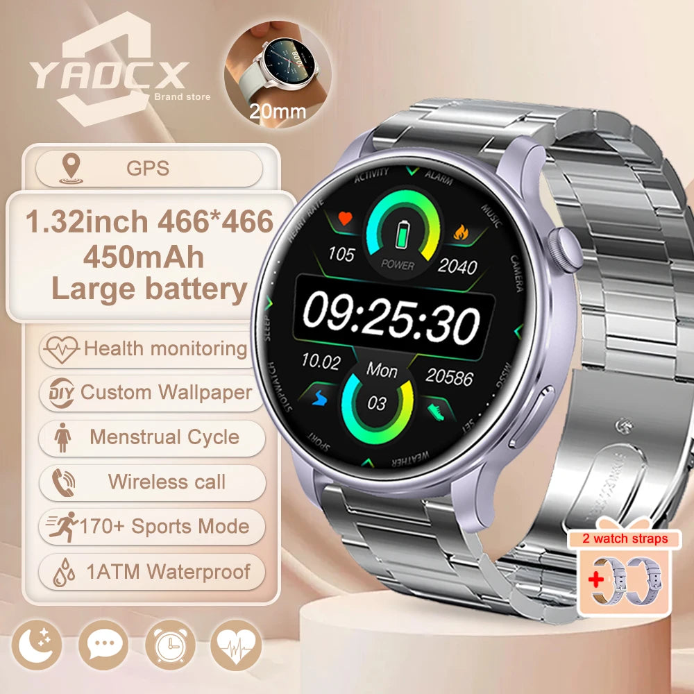 2025 GPS Smartwatch for Women – 1.32” AMOLED, Heart Rate & BT Call