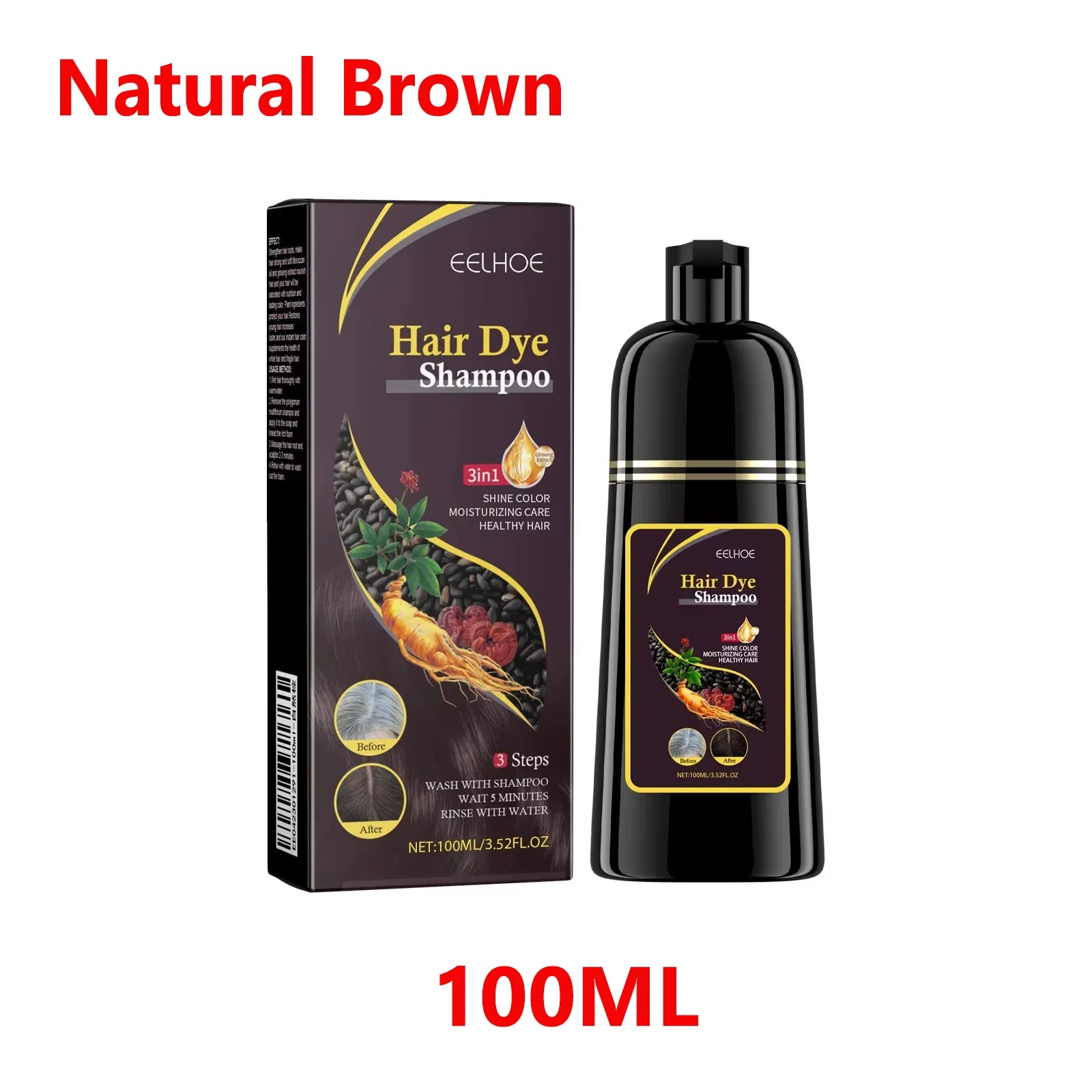 500ml Herbal Hair Dye Shampoo – Gray to Dark Brown/Black