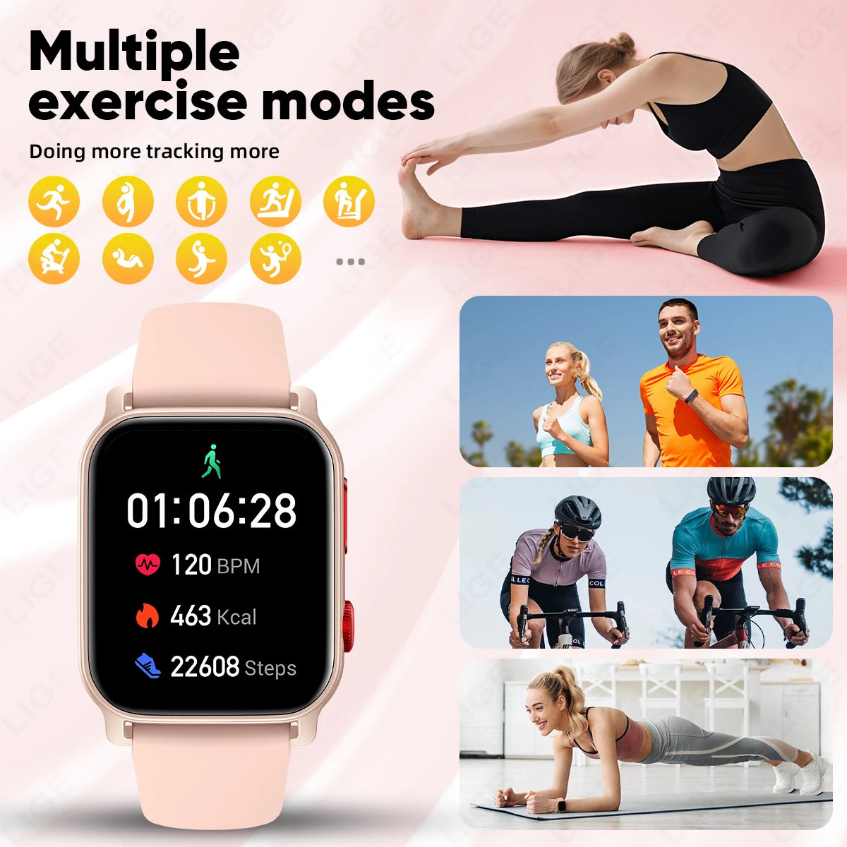 LIGE Smartwatch 1.83" – Bluetooth Call, Heart Rate, UV Lamp Flashlight
