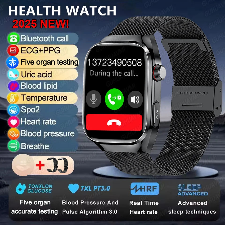 2025 Health Smartwatch – Blood Fat & Uric Acid Monitor with Bluetooth Call