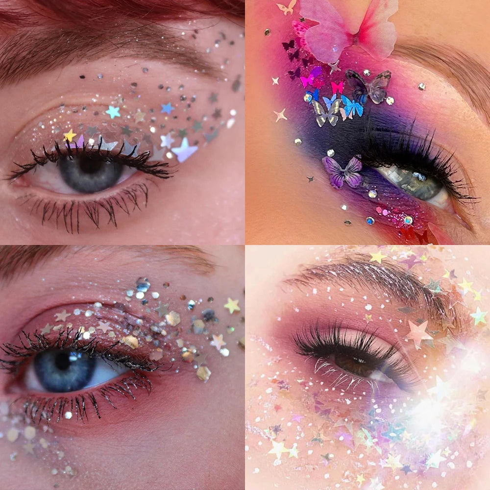 6-Jar Eyeshadow & Body Glitter Gel Set – Heart, Star, Moon Sequins