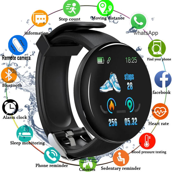 D18 Smartwatch for Men & Women – Blood Pressure & Fitness Tracker