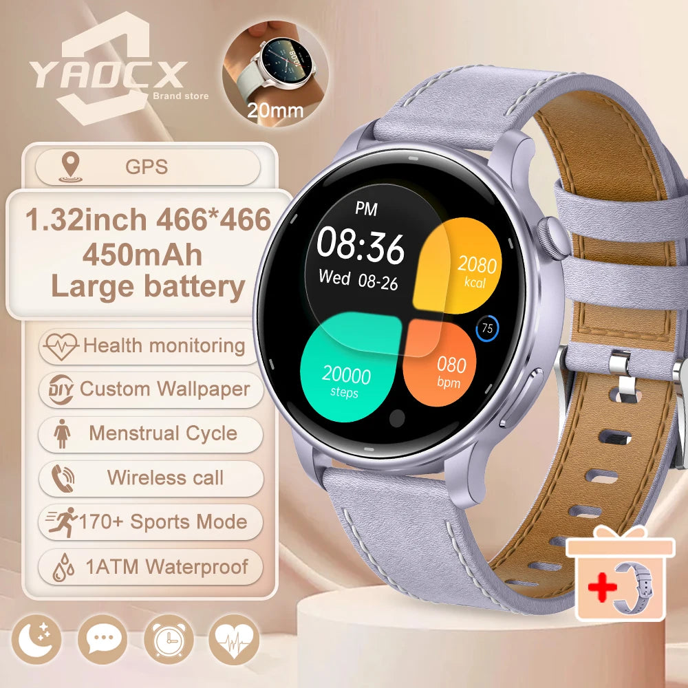 2025 GPS Smartwatch for Women – 1.32” AMOLED, Heart Rate & BT Call