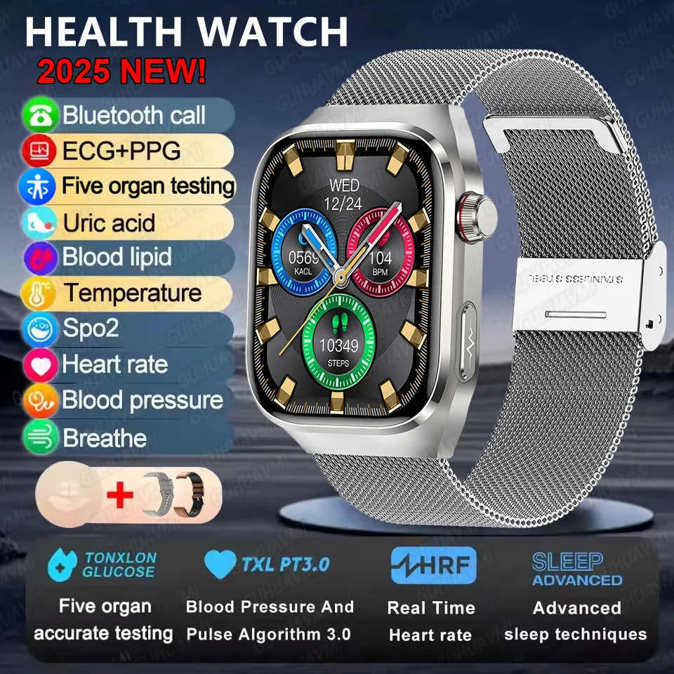 2025 Health Smartwatch – Blood Fat & Uric Acid Monitor with Bluetooth Call