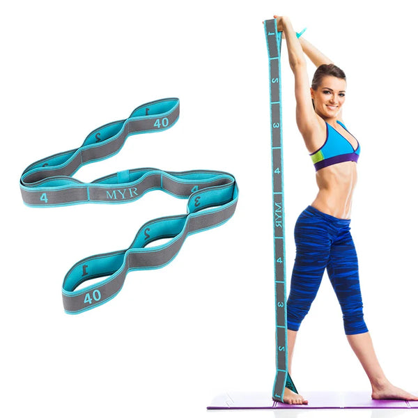 Elastic Yoga Stretching Strap with Loops – Stretch Band for Yoga, Dance, Pilates, and Gymnastics