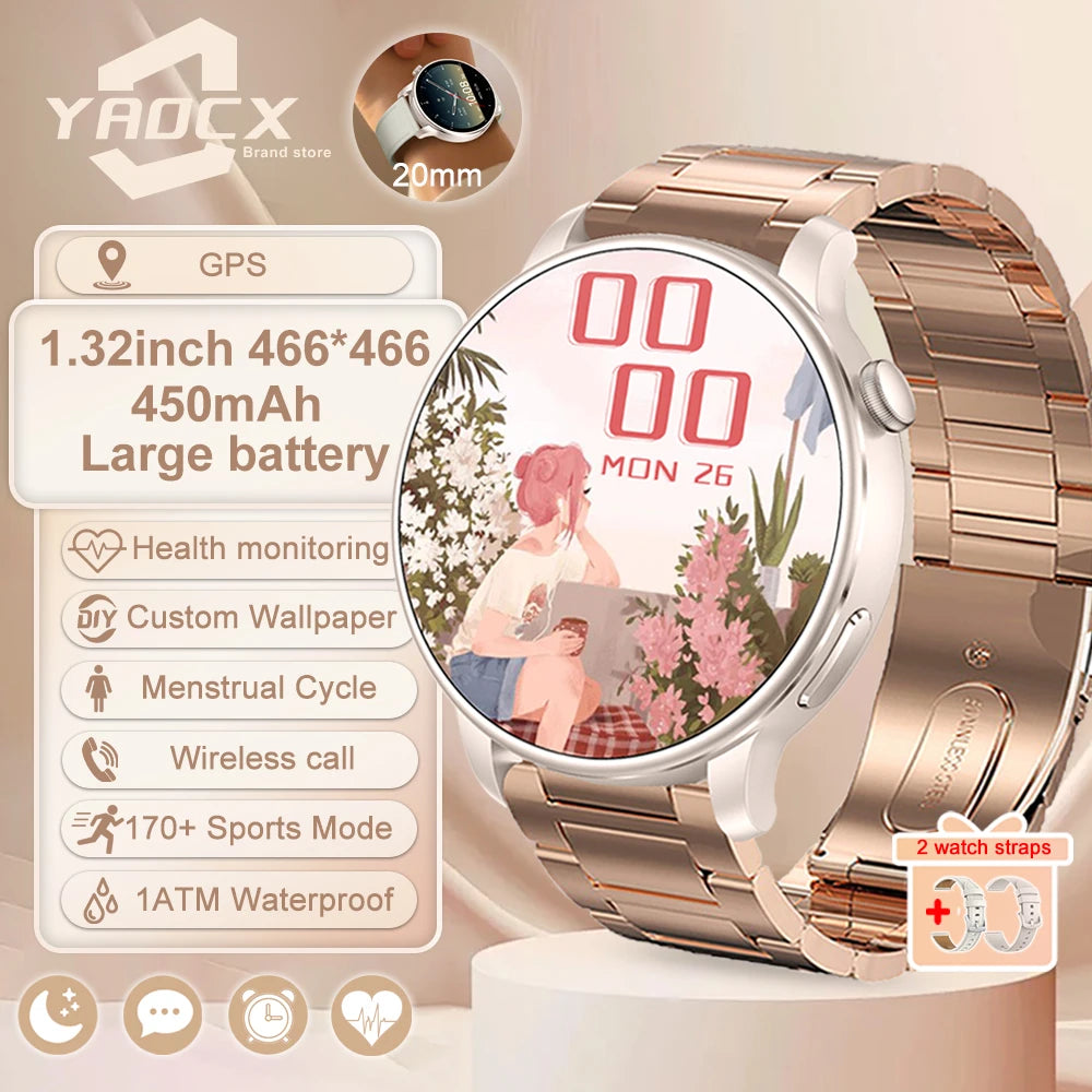 2025 GPS Smartwatch for Women – 1.32” AMOLED, Heart Rate & BT Call