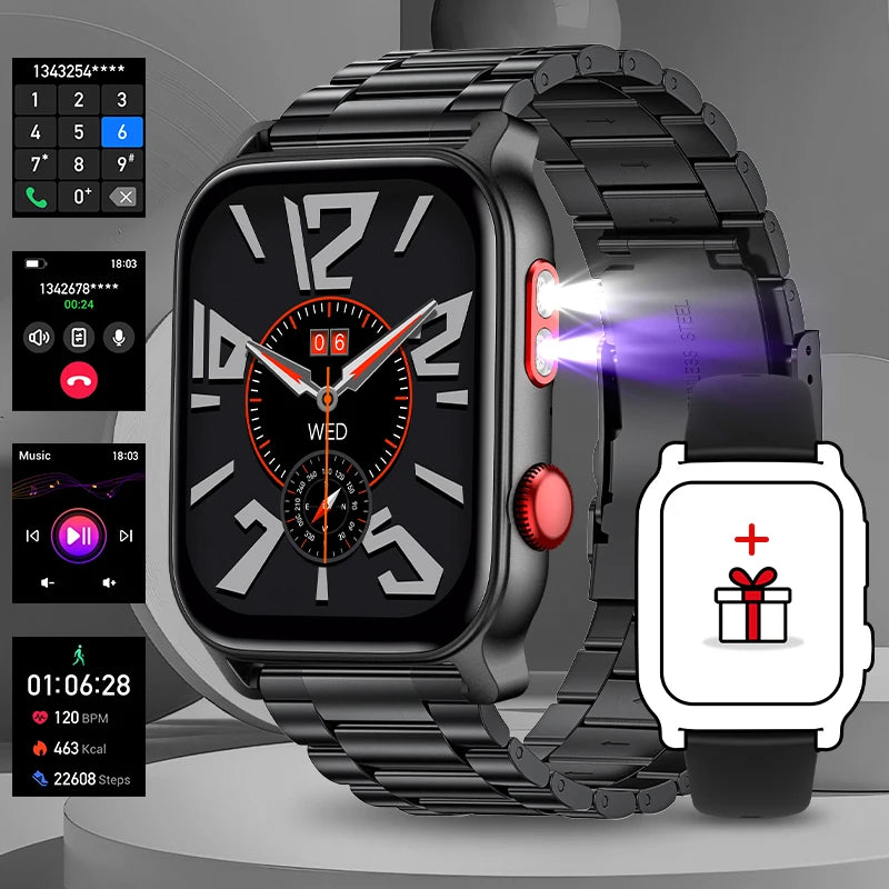 LIGE Smartwatch 1.83" – Bluetooth Call, Heart Rate, UV Lamp Flashlight