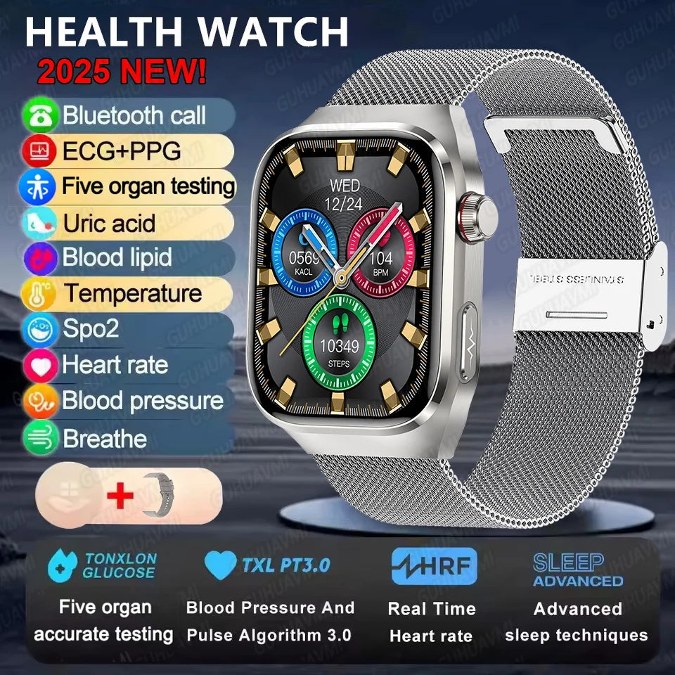 2025 Health Smartwatch – Blood Fat & Uric Acid Monitor with Bluetooth Call