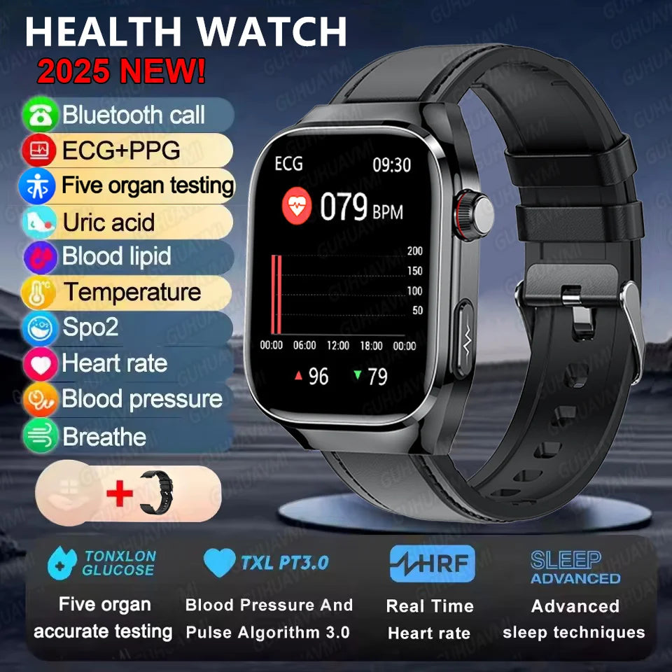 2025 Health Smartwatch – Blood Fat & Uric Acid Monitor with Bluetooth Call