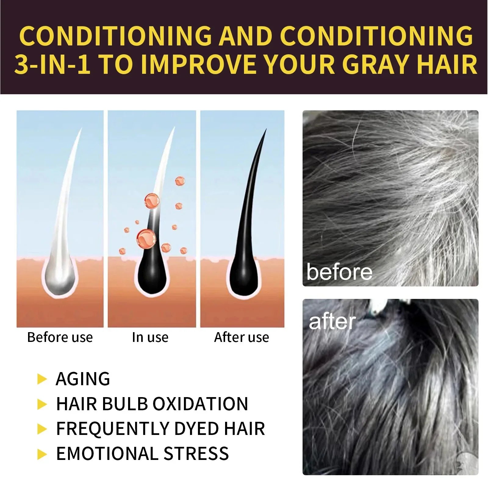 500ml Herbal Hair Dye Shampoo – Gray to Dark Brown/Black