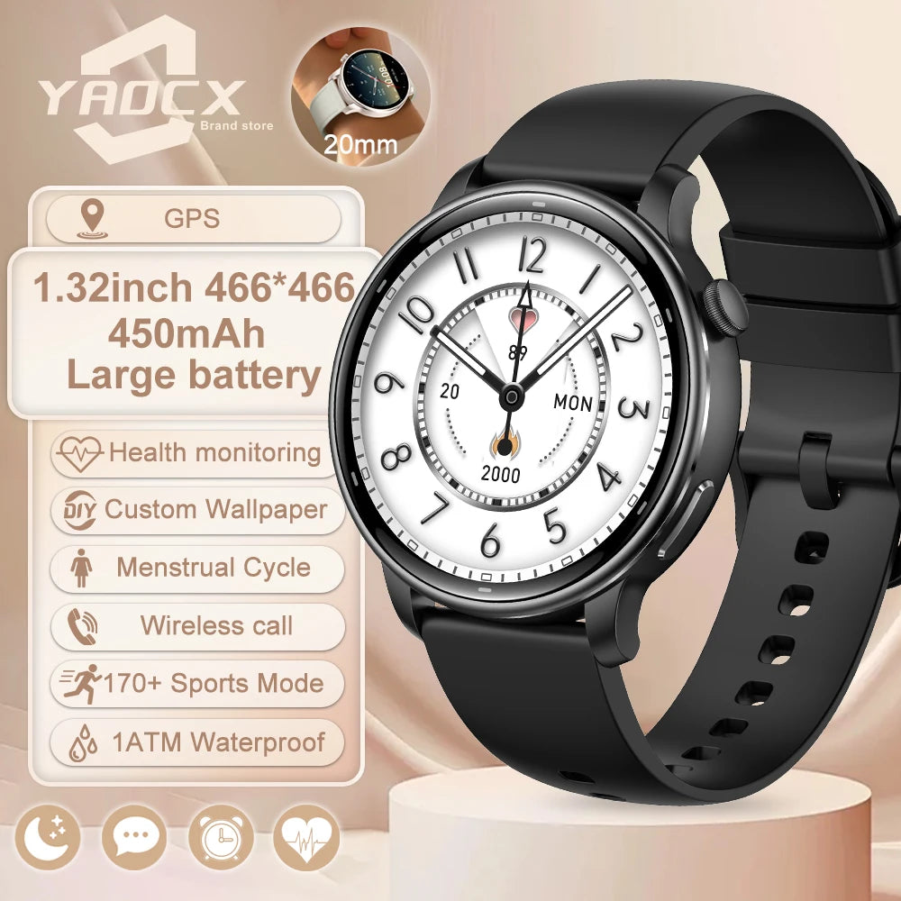 2025 GPS Smartwatch for Women – 1.32” AMOLED, Heart Rate & BT Call