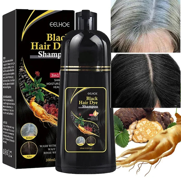 500ml Herbal Hair Dye Shampoo – Gray to Dark Brown/Black