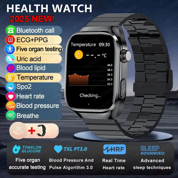2025 Health Smartwatch – Blood Fat & Uric Acid Monitor with Bluetooth Call