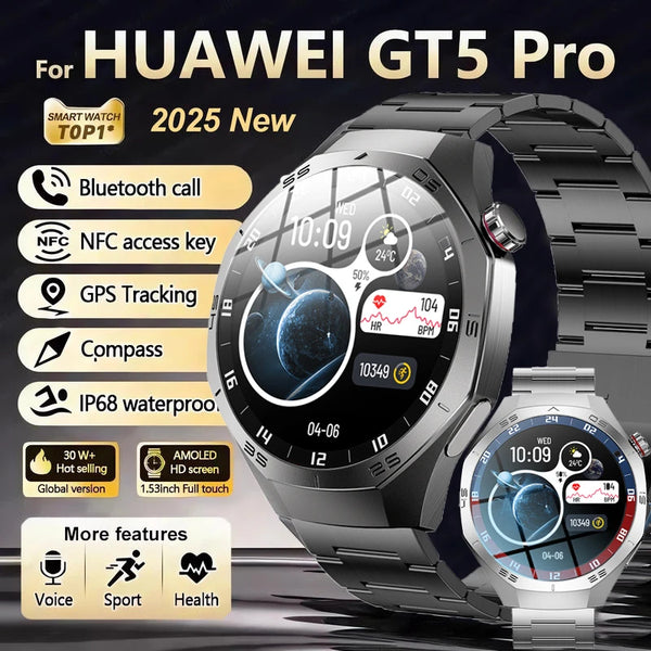 2025 Huawei GT5 Pro Smartwatch – HD AMOLED, GPS, Heart Rate, Bluetooth Call, IP68