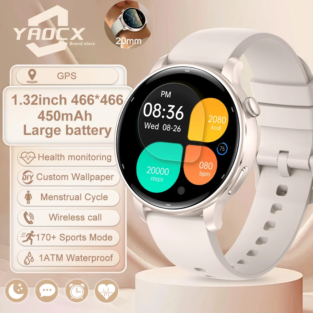2025 GPS Smartwatch for Women – 1.32” AMOLED, Heart Rate & BT Call