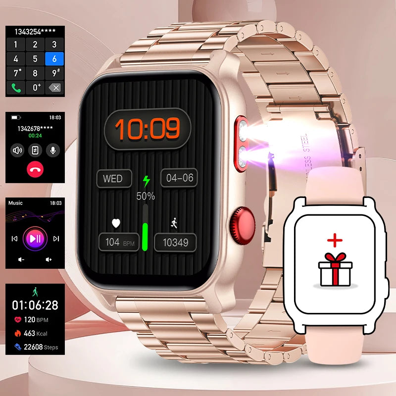 LIGE Smartwatch 1.83" – Bluetooth Call, Heart Rate, UV Lamp Flashlight
