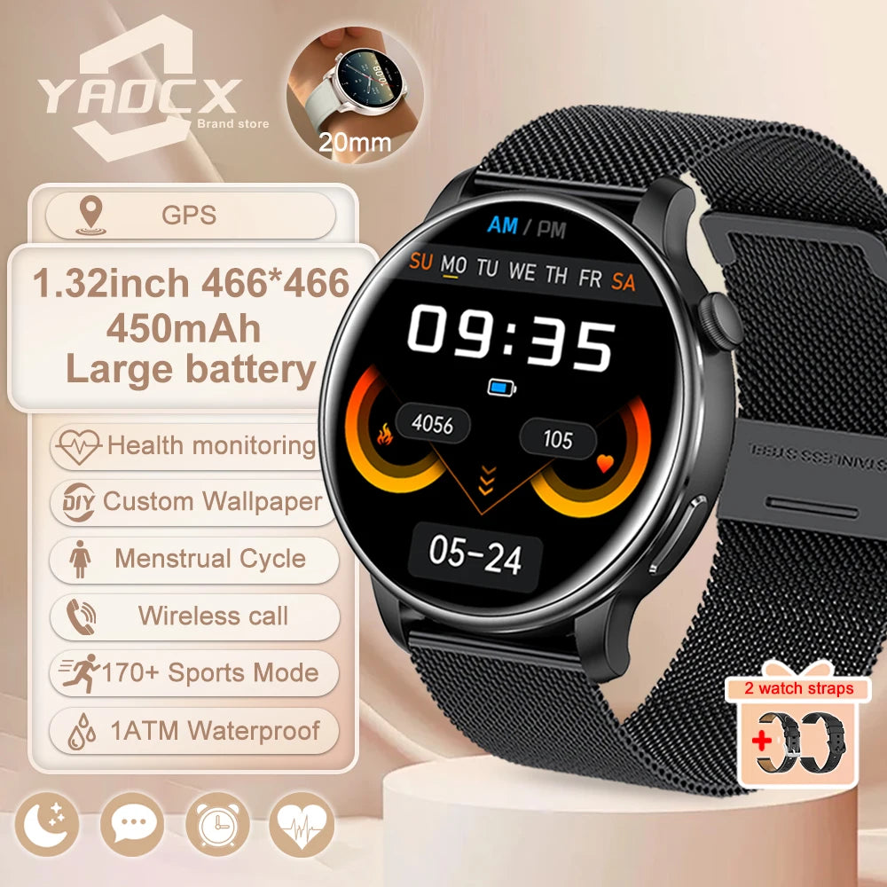 2025 GPS Smartwatch for Women – 1.32” AMOLED, Heart Rate & BT Call