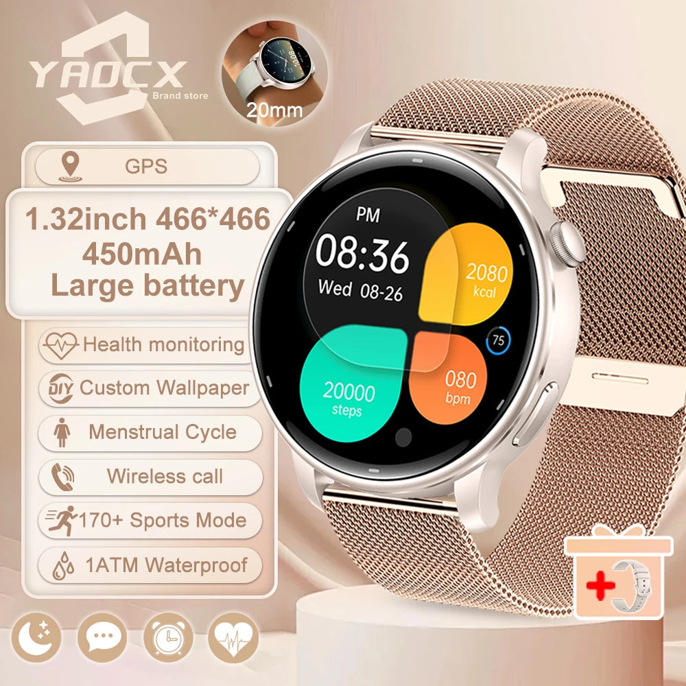 2025 GPS Smartwatch for Women – 1.32” AMOLED, Heart Rate & BT Call