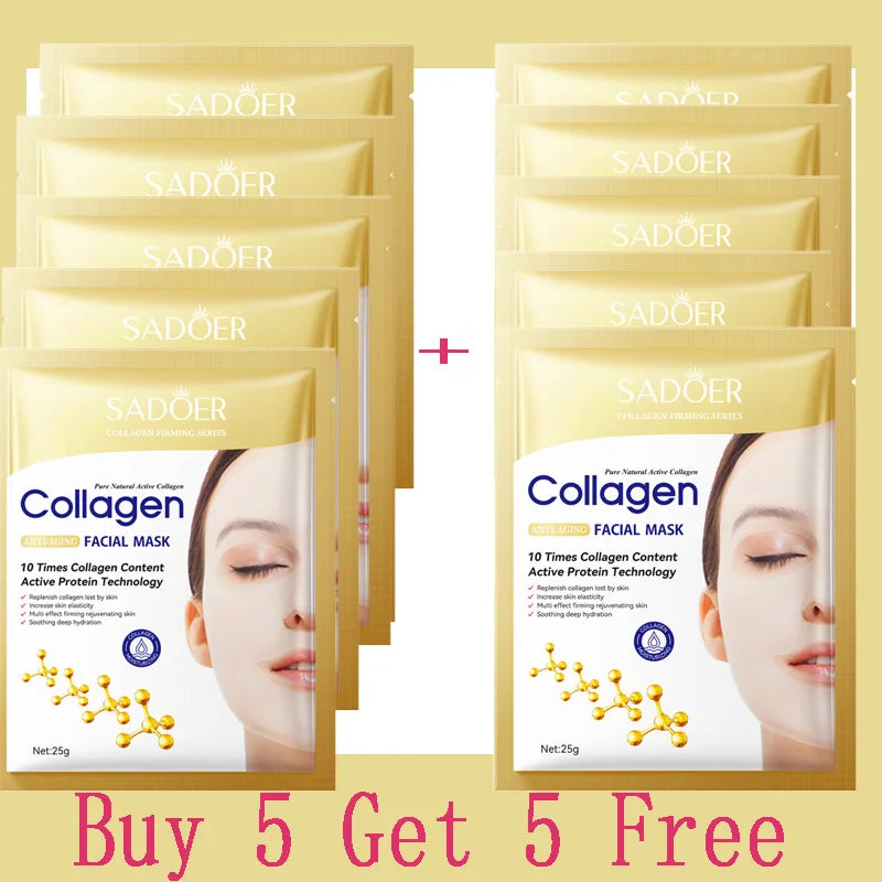 10PCS Collagen Anti-Wrinkle Facial Masks – Firming & Brightening