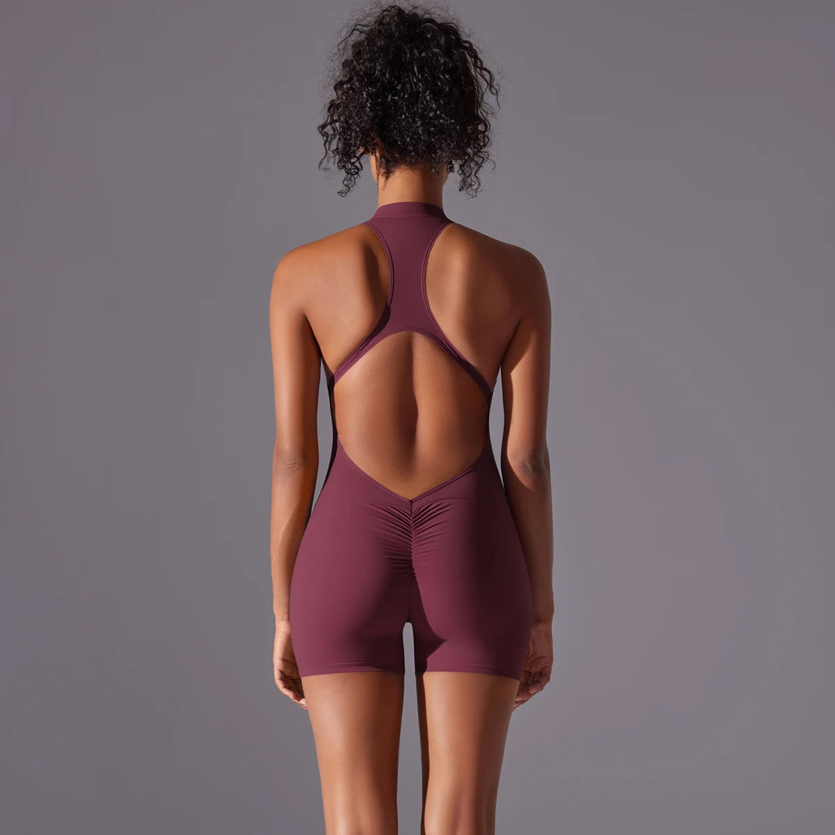 Women’s Backless Yoga Jumpsuit – Sleeveless Shorts Fitness Set