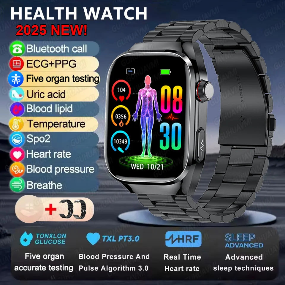 2025 Health Smartwatch – Blood Fat & Uric Acid Monitor with Bluetooth Call