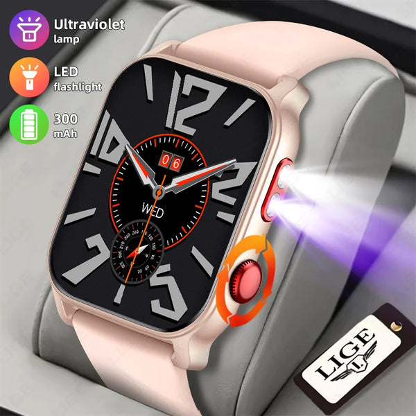 LIGE Smartwatch 1.83" – Bluetooth Call, Heart Rate, UV Lamp Flashlight