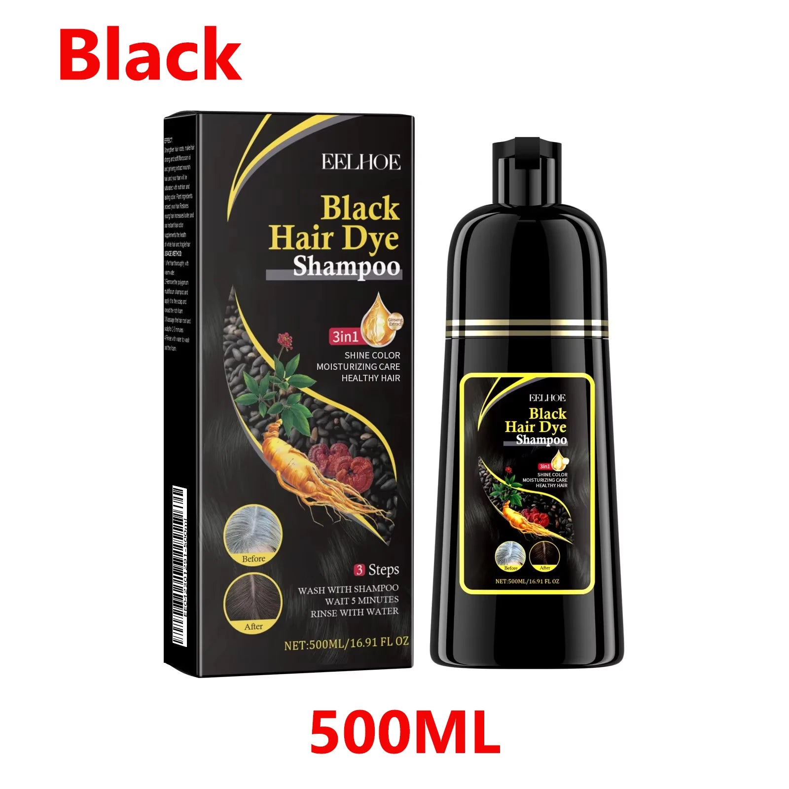 500ml Herbal Hair Dye Shampoo – Gray to Dark Brown/Black